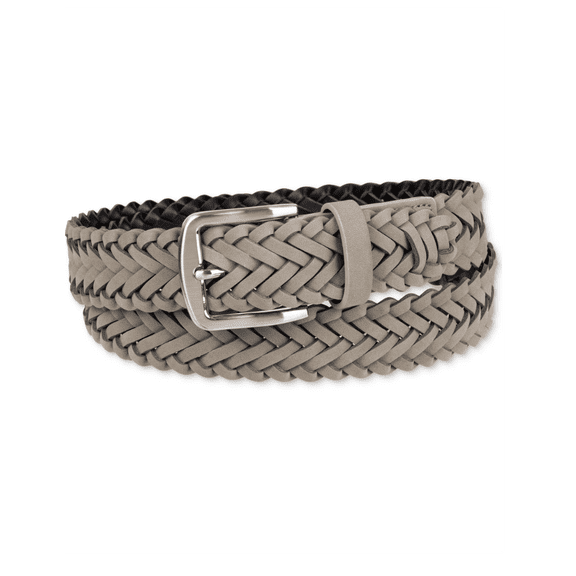 Club Room Men’s Faux Suede Braided Webbed Woven Belt – Size Small (30–32), Gray