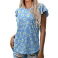 thumbnail image 2 of Camiseta de manga corta con volantes y cuello redondo con estampado informal a la moda para mujer Pompotops  hkajfhjk464276, 2 of 7