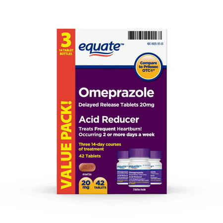 (2 Pack) Equate Acid Reducer Omeprazole Delayed Release Tablets, 20 mg, 42 Ct, 3 Pk - Treat Frequent (Best Foods To Avoid Acid Reflux)