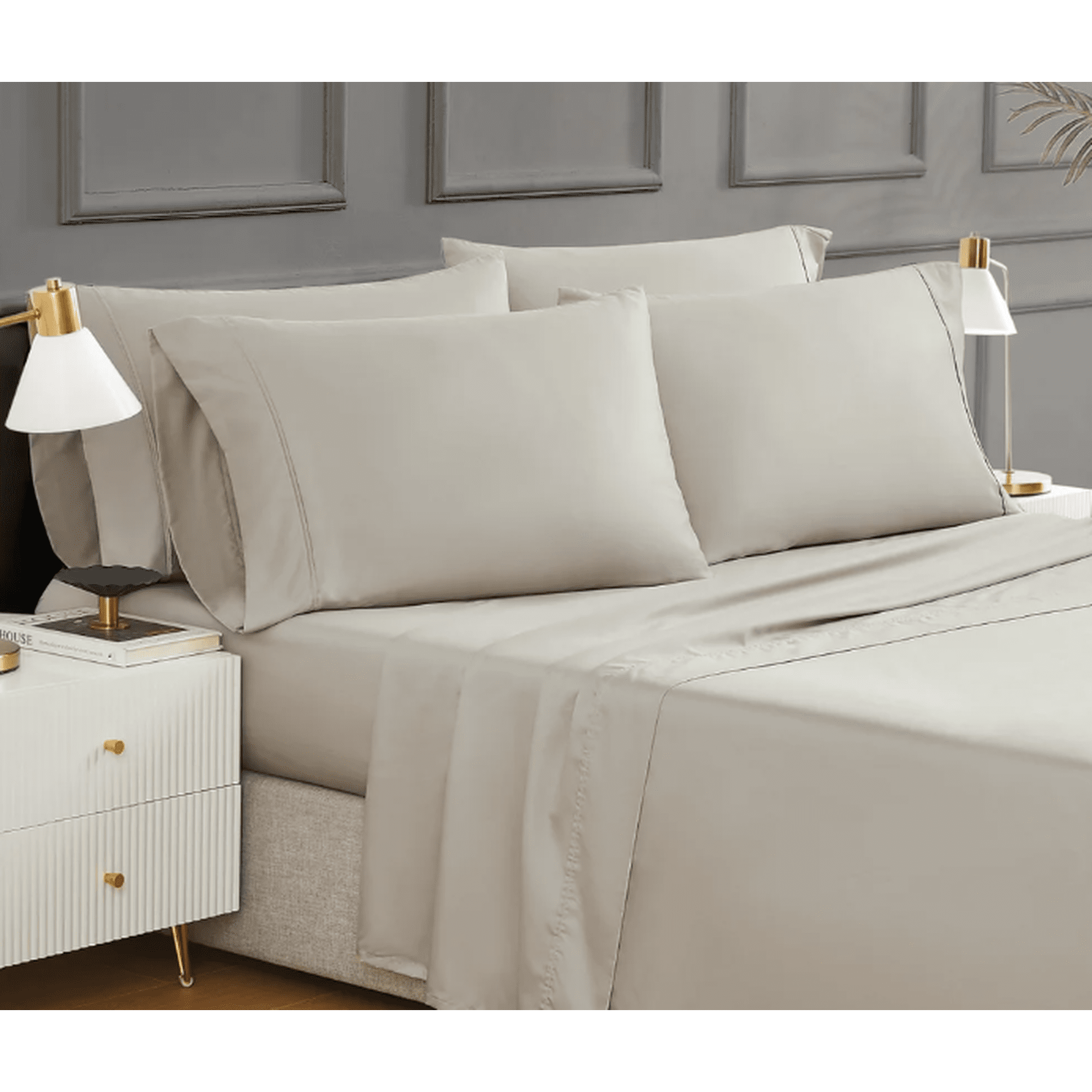 QUEEN-TAN- 400 Thread Count 100% Egyptian Cotton 6-Piece Sheet Set, Ultra Soft & Breathable Luxury Bedding,
