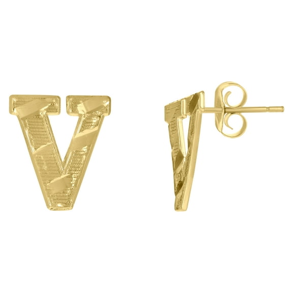 10k Yellow Gold Mens Initials Letter V Stud Earrings