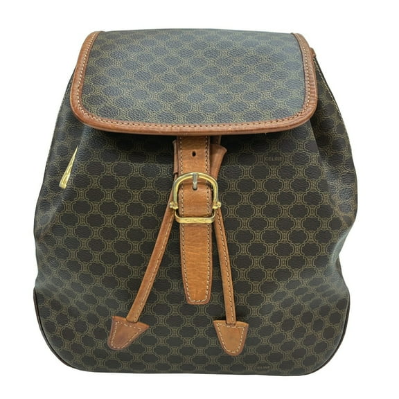 Pre-Owned CELINE Macadam Pattern Backpack in Brown Leather for Women (Good)