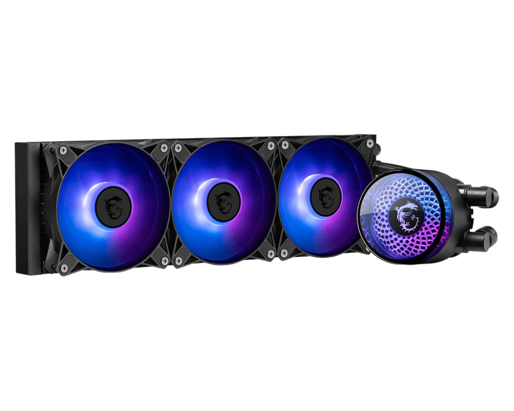 MSI MAG CORELIQUID A12 360 All-in-one CPU Liquid Cooler, 397 x 120 x 27mm Radiator, Triple 120mm ARGB Fans, Rotatable blockhead