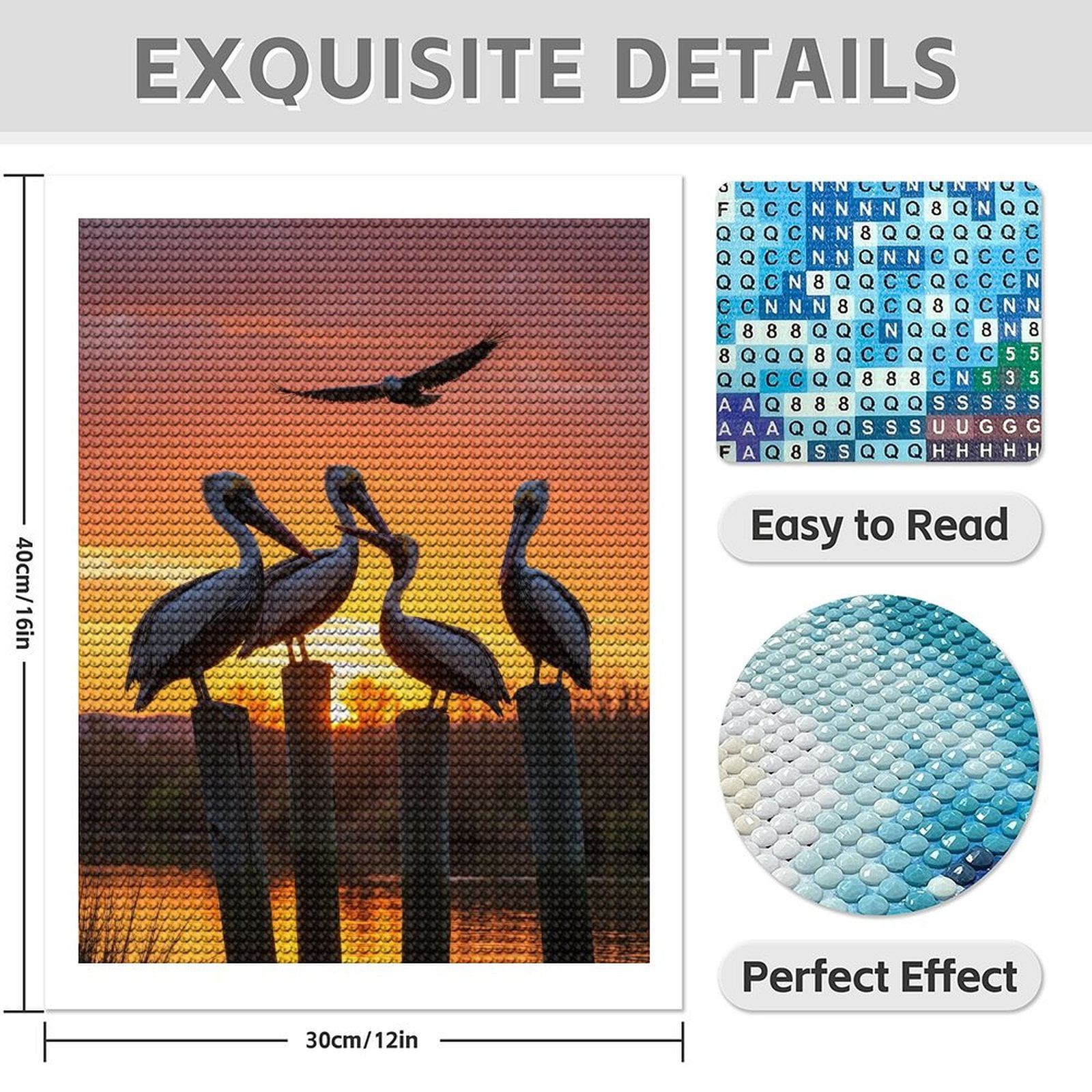 Diamond Art Kits for Adults - 5d Pelicans Sunset Reflection Birds Sky Diamond Painting for Adults, Diamond Art for Adults Beginners, Diamond Painting Kits for Adults for Home Wall Decor