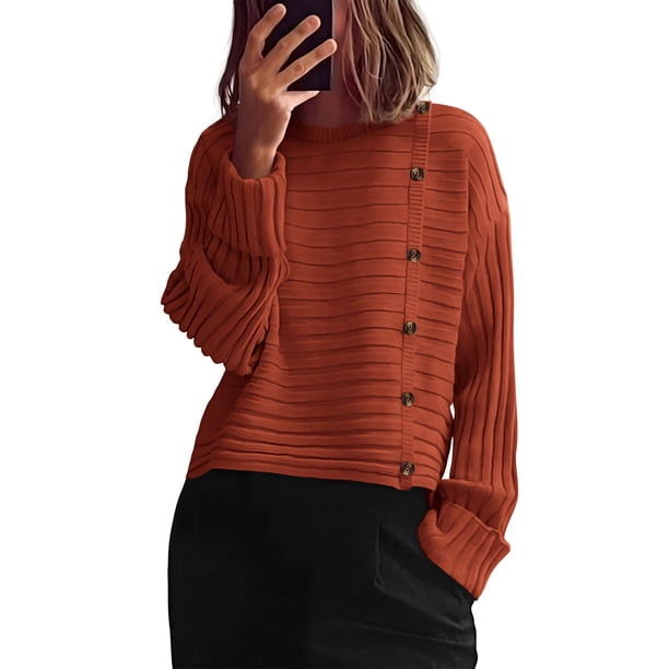 Suéter PRETTYGARDEN Rojo Óxido con Botones Cuello Redondo Talla L