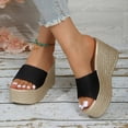 thumbnail image 4 of Women’s Solid Wide Strap Textured Wedge Slide Sandals, Open Toe Holiday Platform Slip-On Slippers, 4 of 9