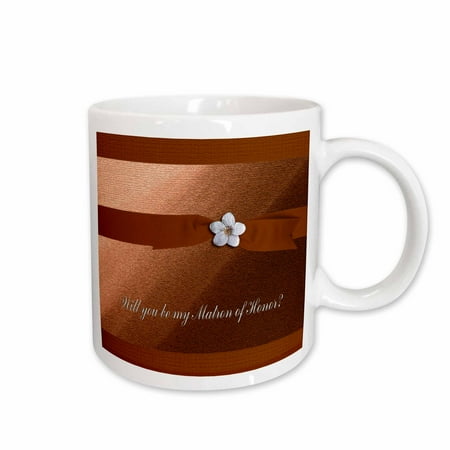 

3dRose Matron of Honor Request Autumn Orange Ribbon with Flower on Peach Ceramic Mug 15-ounce