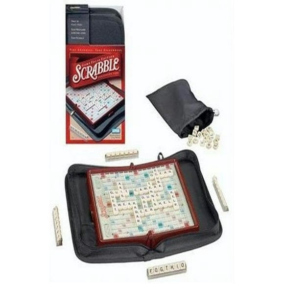 Hasbro Gaming Sleek Folio Edition Scrabble Game with Zippered Nylon Case, Snap-in Tile Racks, Folding Game Tray, and Cloth Storage Pouch
