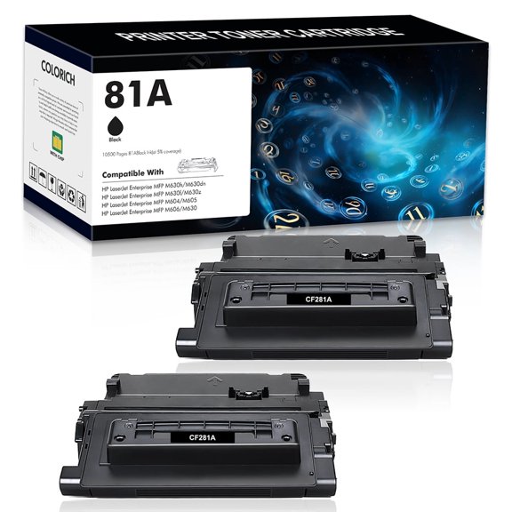 Colorich Compatible for 81A Toner Cartridge HP 81A CF281A 81X CF281X Enterprise MFP M630h M630dn M630z M605 M604 M604N M604DN M605N M605DN M605X M630 M606 (Black, 2 Pack)