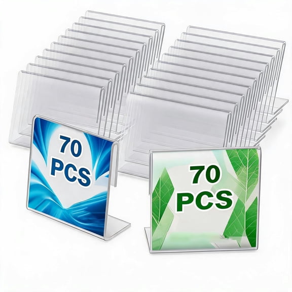BlinkLLX Mini Acrylic L Shape Sign Display Holders Clear 70 Pack 1.57 x 0.79 Inch