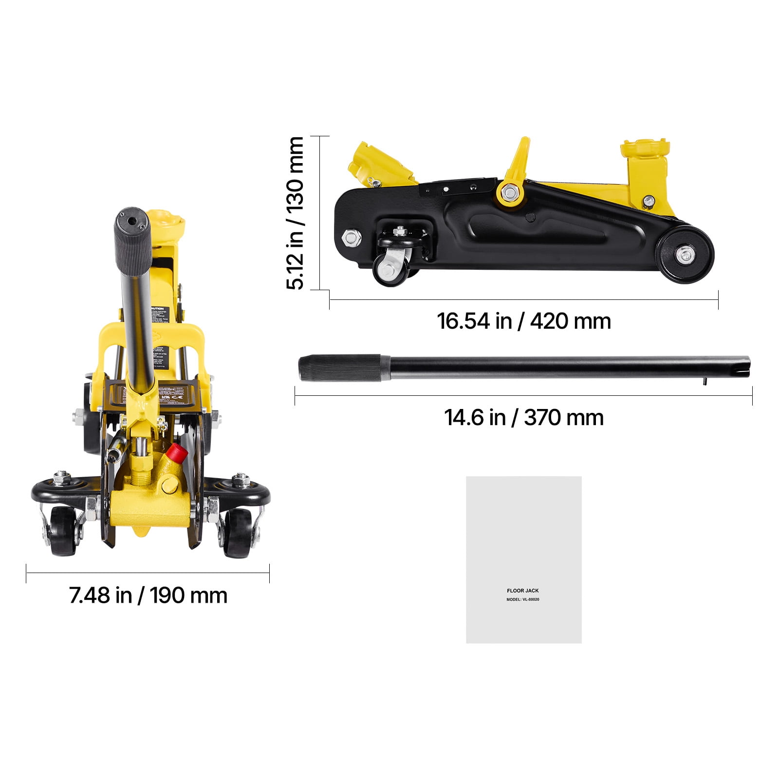 KFFKFF Low Profile Floor Jack, 1.5 Ton Capacity, Steel Racing Jack with Quick Lift Pump, Trolley Car Lift for Sedans and Sports Cars, Lifting Range 5.1-12.2 Inches