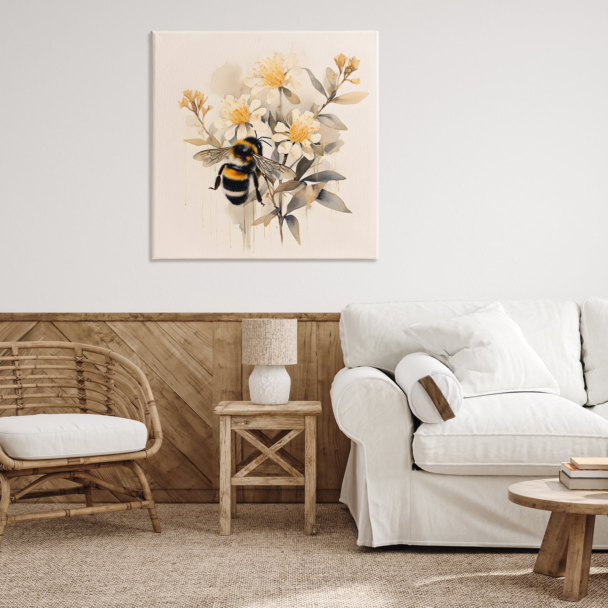 Stupell Industries Honeybee with Daisies Animals & Insects Painting Gallery Wrapped Canvas Art Print Wall Art, 36 x 36