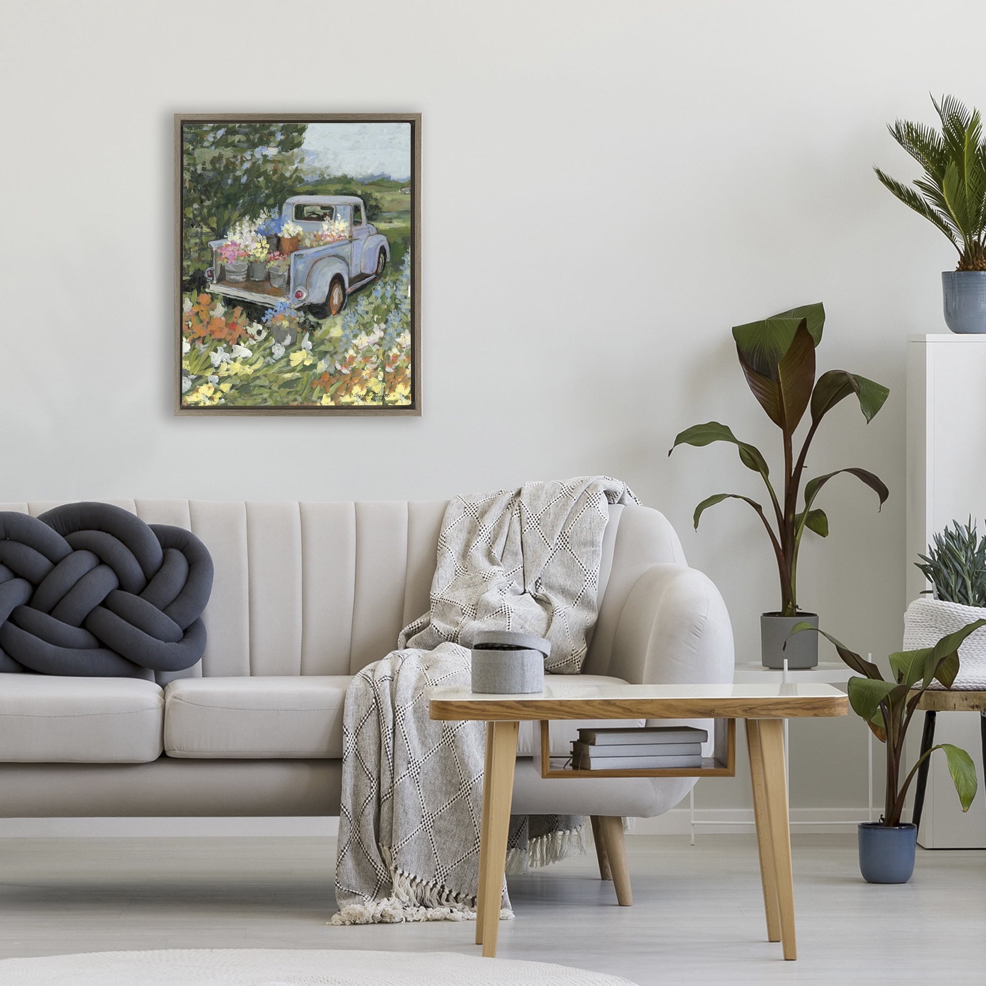 Stupell Industries Truckin' Field with Flowers Brown Framed Floater Canvas Wall Art, design by Susan Winget