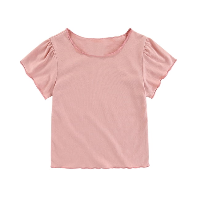 Timegard Baby Girls Clothes Cotton Solid Color Comfy Toddler Tee Casual Ruffle Short Sleeve Cute Top