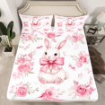 thumbnail image 2 of Homewish Lovely Bowtie Rabbit Bed Sheets,Cute Bowtie Ribbon King Sheets,Pink Flower Floral Sheet Set For Girl,Ultra Soft Home Decor,4pcs, 2 of 7
