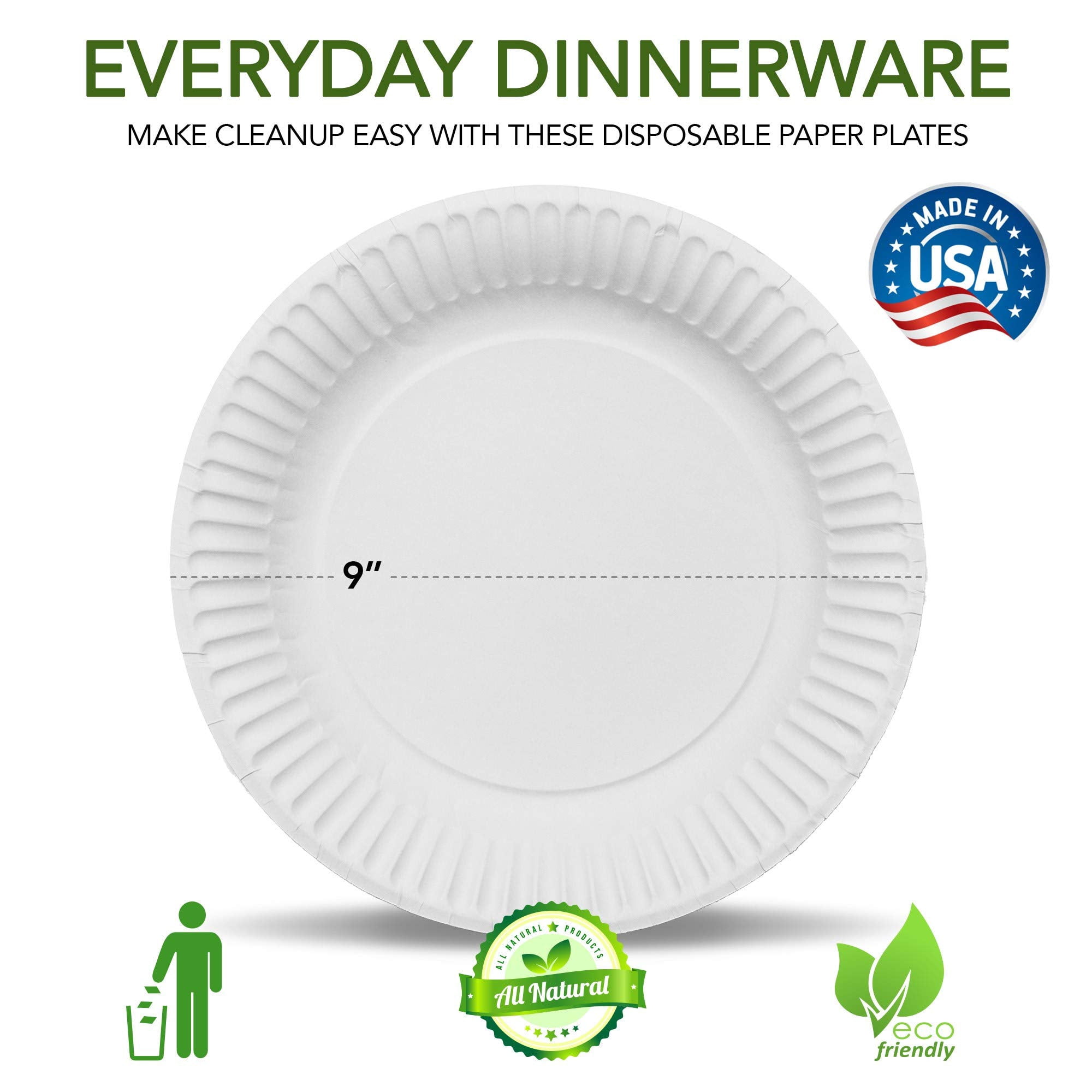 Stock Your Home 9-Inch Paper Plates Uncoated, Everyday Disposable Plates 9" Paper Plate Bulk, White, 1000 Count