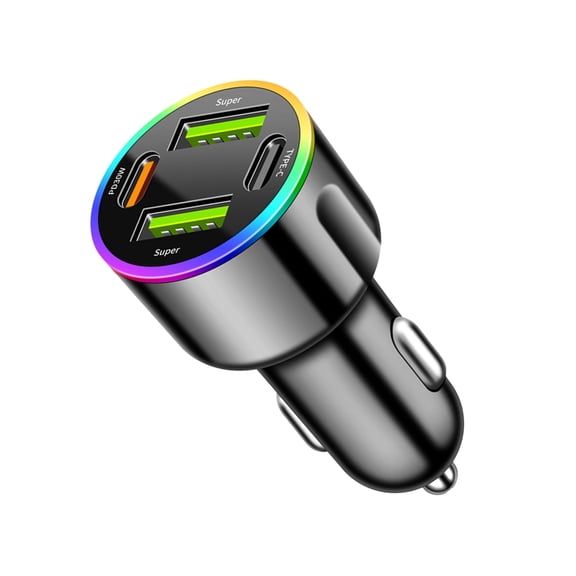 4 in 1: 4-Port Car Charger: 85W Car charger adapter equipped with 2 USB-C ports and 2 USB-A ports, One multiport car cigarette lighter adapter for all your Phones & Tablets & USB Devices