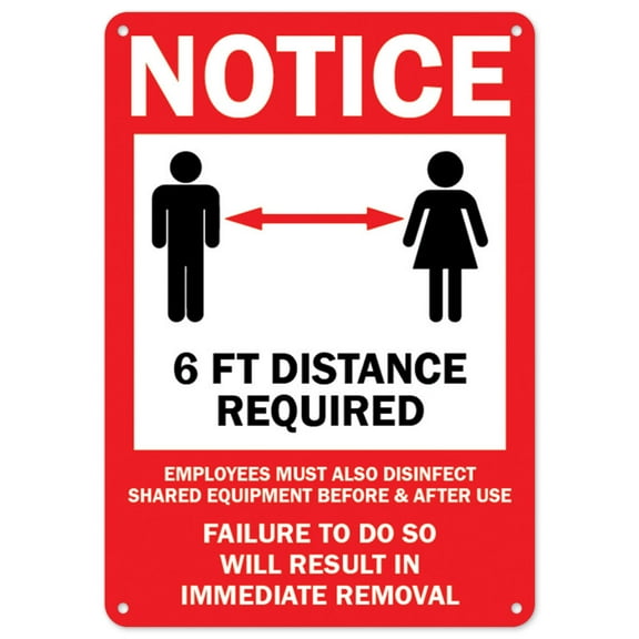 SignMission OS-NS-P-1824-25529 Covid-19 Notice Sign - Notice 6 ft. Distance Required
