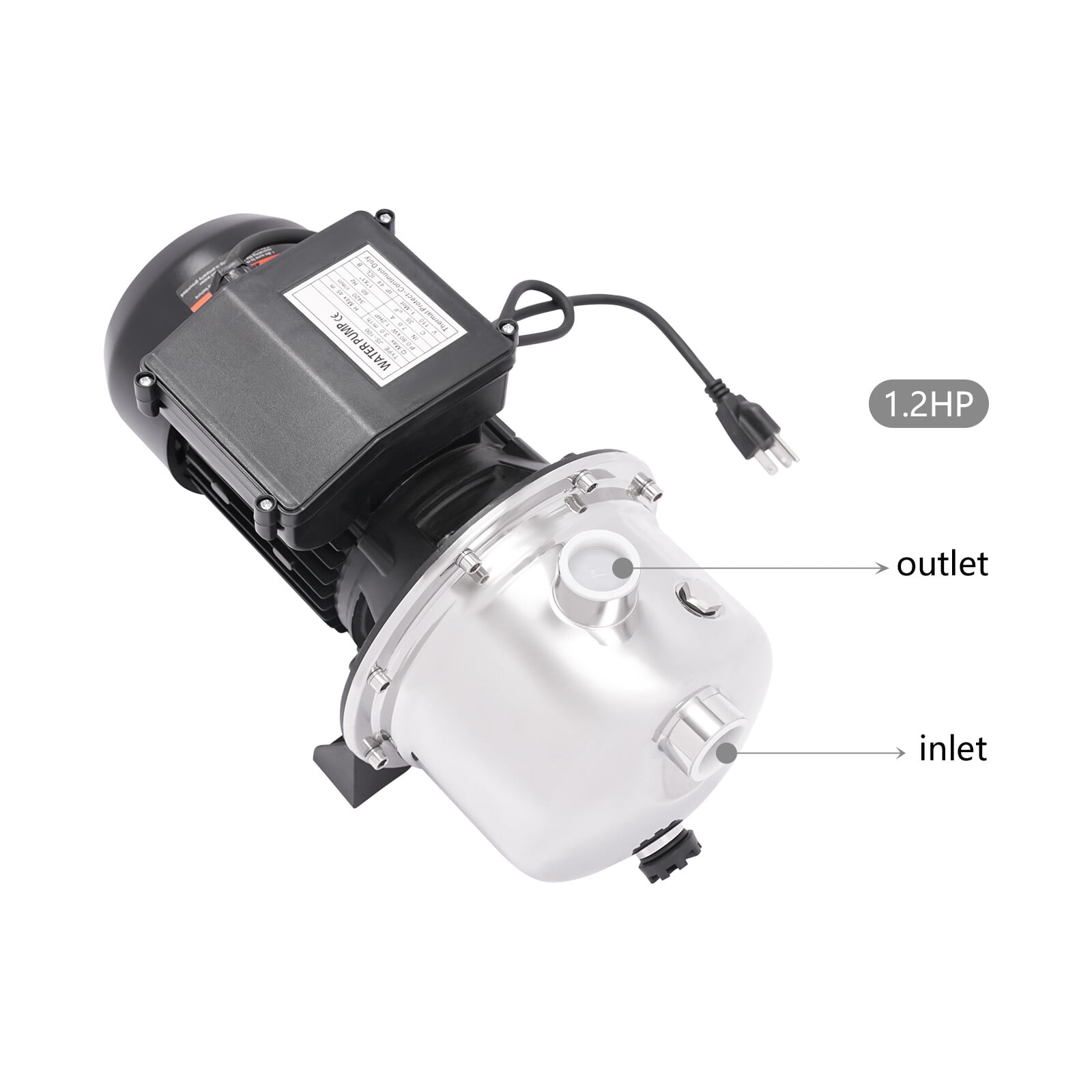 ToppiJoy 0.8KW 3420rpm Electric Water Pump, Water Pump with Flow Control and Pressure Switch, Portable Utility Pump for Fish Ponds,Gardens(1.2Hp)