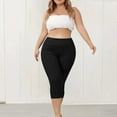 thumbnail image 5 of High-Waisted Tummy Control Capri Leggings for Women, Plus Size Stretchy Slim Fit Pants - Soft Cotton Blend Daily Wear Black L, 5 of 8