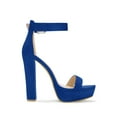 thumbnail image 3 of BLISSFUL STEP Women's Shoes Faux Suede Ankle Strap Open Toe High Chunky Heel Platform Sandals Royal Blue 9, 3 of 7