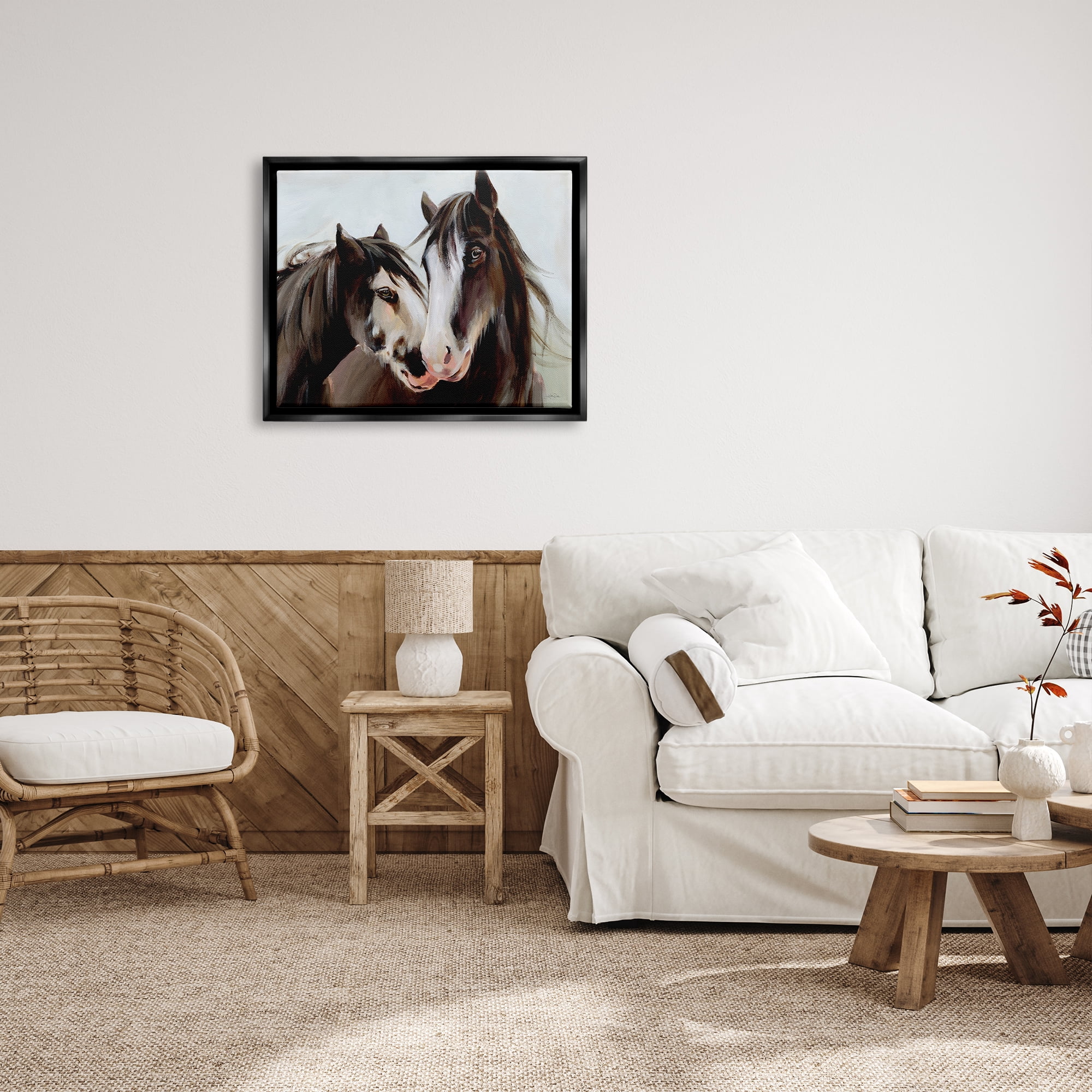 Stupell Industries Brown Horse Pair Portrait Animals & Insects Painting Black Floater Framed Art Print Wall Art, 31 x 25