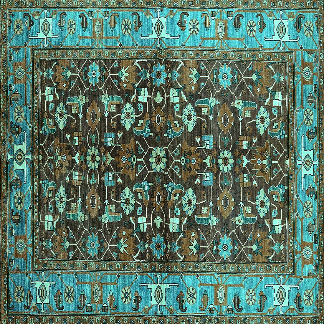 Ahgly Company Indoor Square Oriental Turquoise Blue Industrial Area ...