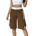 thumbnail image 2 of LEKWK Cargo Shorts Women High Waisted Casual Bermuda Shorts with Pockets Knee Length Loose Side Striped Long Shorts Summer Outdoor Hiking Workout Outfits, 2 of 6