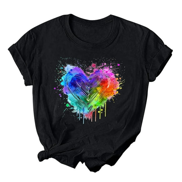 Pisexur Womens Tops LGBT Pride Shirts Fashion Colorful Tie Dye Heart Graphic Tee Tops Casual Round Neck Short Sleeve Blouses Baggy Inspirational Love and Equality T Shirts Summer Comfy Basic Tops