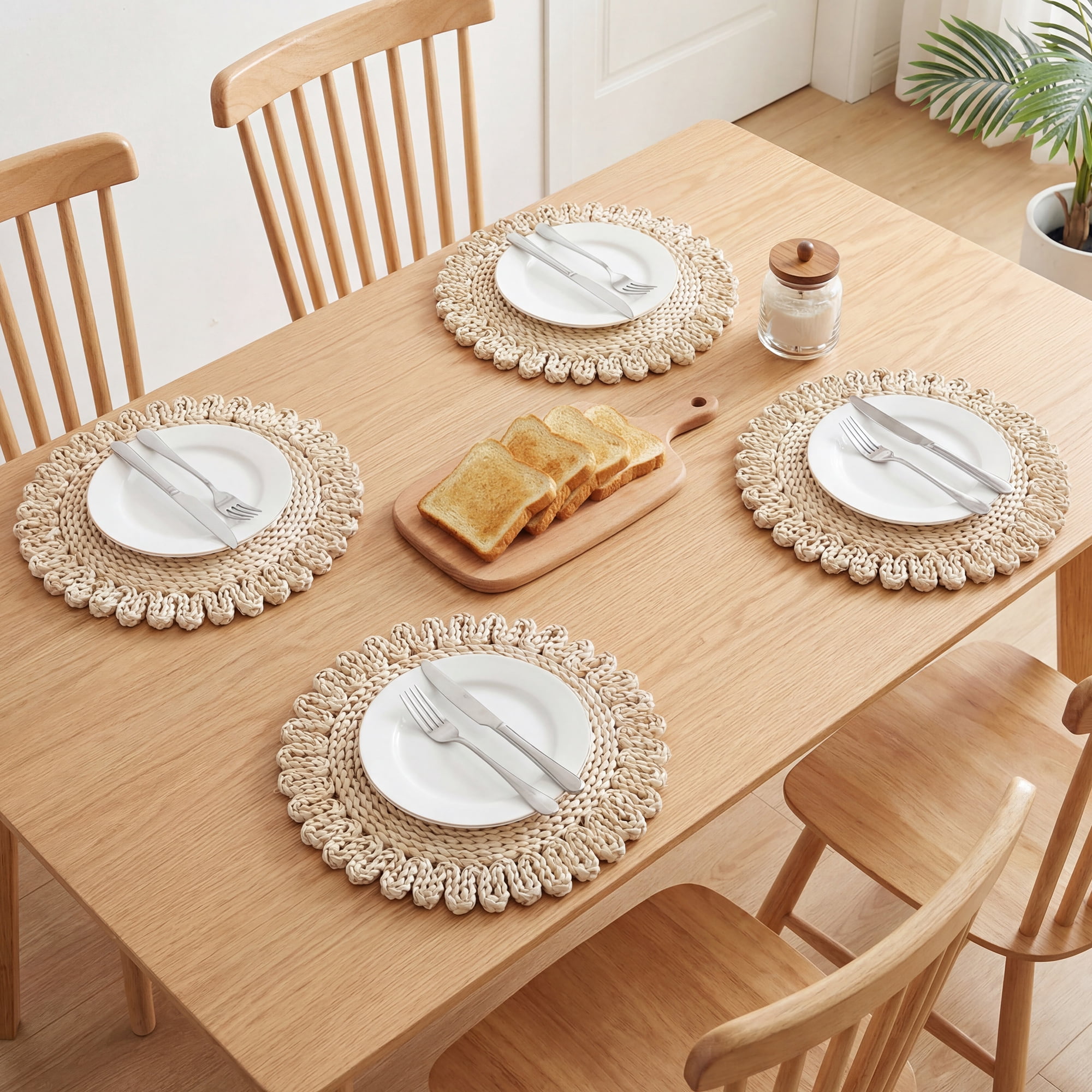 Unique Bargains 4pcs Round Placemats Oatmeal Ash 15"x15"