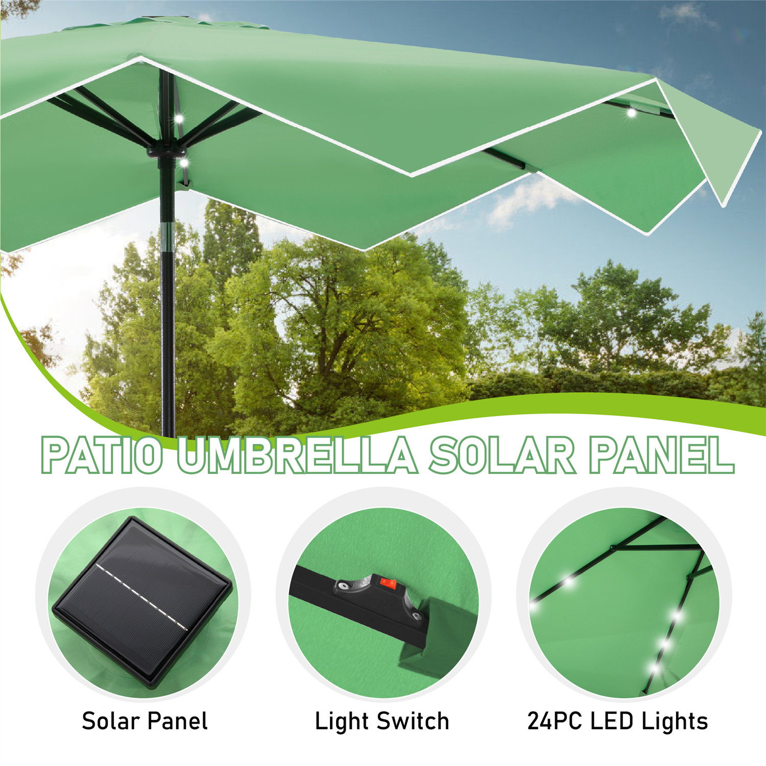 Summit Living 10FT Solar LED Outdoor Market Patio Umbrella with Easy Tilt Adjustment, Green