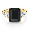 thumbnail image 2 of Gem Stone King 18K Yellow Gold Plated Silver Black Onyx and White Moissanite 3 Stone Ring for Women (6.71 Cttw, Octagon 12X10MM, Trillion 5X5MM, Available in Size 5,6,7,8,9), 2 of 3