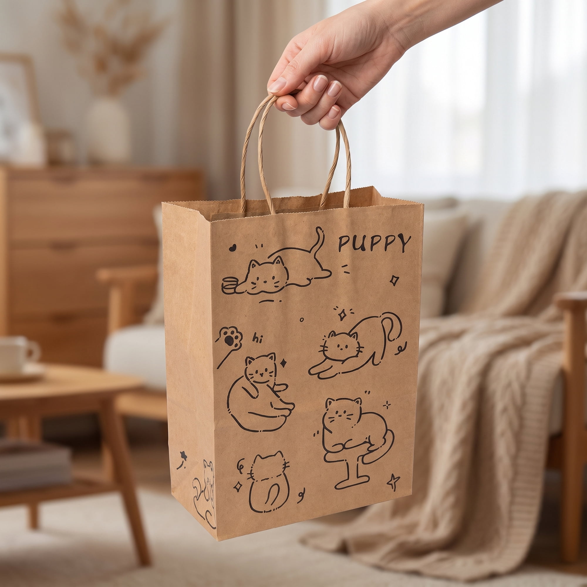Unique Bargains Cartoon Gift Bags with Handles for Occasions Cat 5.9" x 3.1" x 8.3"
