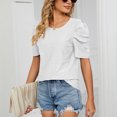thumbnail image 4 of Blusa blanca con mangas plisadas y cuello redondo: blusa informal, elegante y versátil para mujer, talla S Summer Chic, 4 of 8