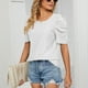 thumbnail image 4 of Blusa blanca con mangas plisadas, cuello redondo, camisa informal para mujer - Talla XL Summer Chic, 4 of 8