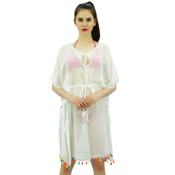 Bimba Sheer Kimono Kaftan Beach Cover-Up For Womens With tassel Details