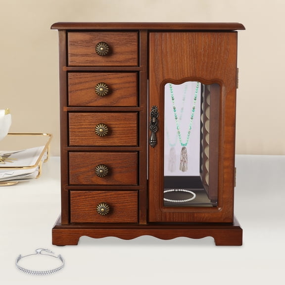ToppiJoy Wooden Jewelry Box, Jewelry Holder Organizer with 5 Drawers, Desktop Jewelry Storage Case, for Necklaces, Earring, Rings