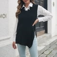 thumbnail image 4 of IROINNID Reduced Womens Sweater Sweater Vest V-Neck Pullover Sweater Solid Color Loose Mid-Length Sleeveless Autumn and Winter Side Split Vest Knitted Sweater Tattered Vest Outer Wear, 4 of 9