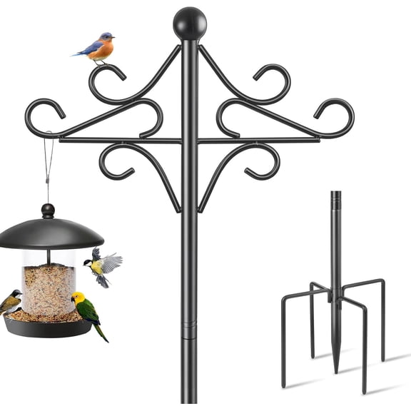 KOLAKO Bird Feeder Pole, 76 inch Shepherds Hook Crook, Wild Bird Feeding Station Heavy Duty Metal Stand Free Standing for Garden Lights Lantern, Plan Basket
