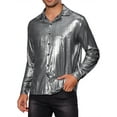 thumbnail image 4 of INSPIRE CHIC Holographic Shirts for Men's Metallic Long Sleeve Top Button Down Disco Shiny Shirt 2XL Dark Gray, 4 of 6