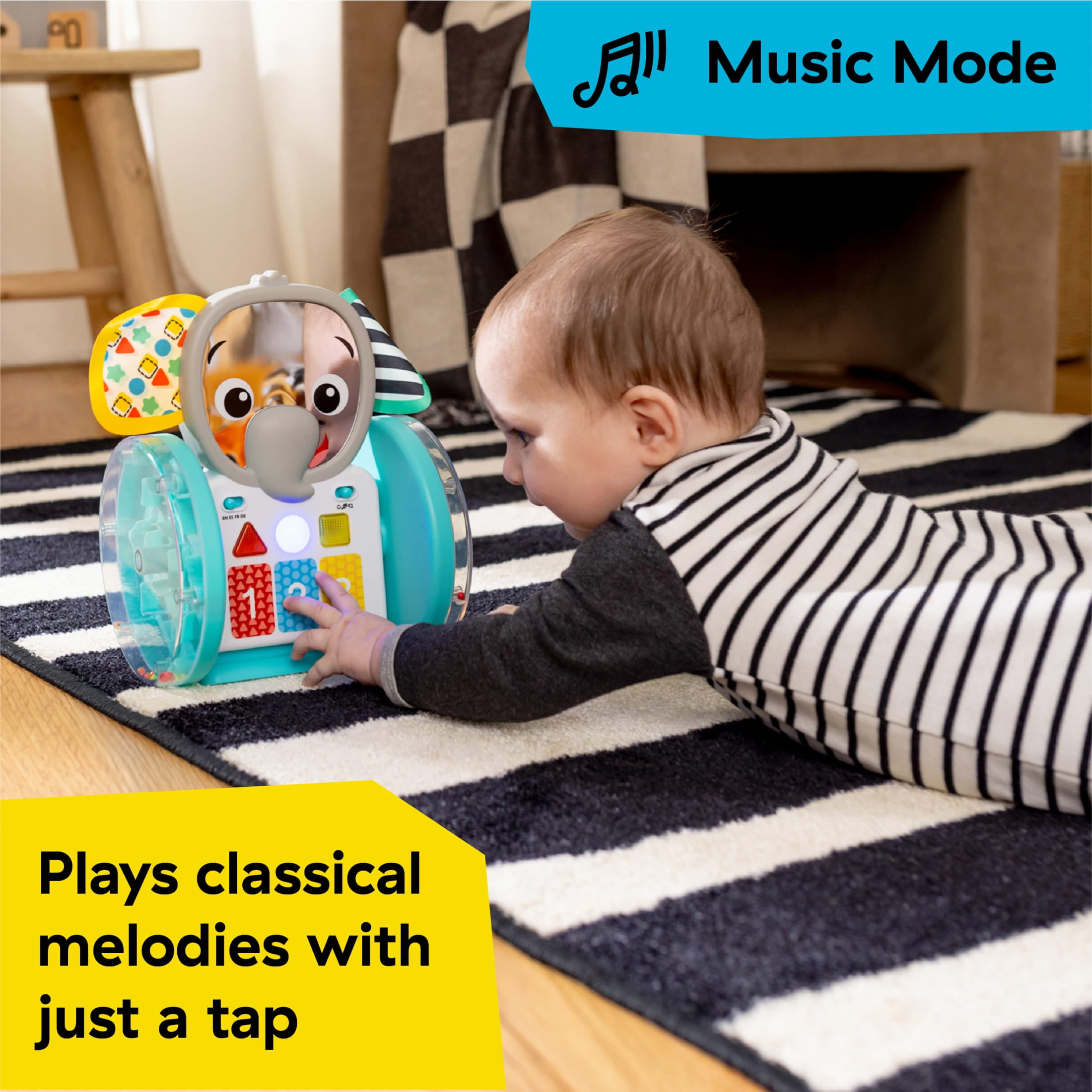 Baby Einstein Chase & Tap Earl Crawling Baby Toy, with Mirror and Music, Infants, Ages 6+ Months