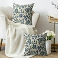 thumbnail image 3 of Navy Blue Green Floral Block Print Pillow Covers 20x20 Set of 2 Vintage Flower Rustic Old Style Modern Patterned Cream Decorative Throw Pillow Cases Outdoor Farmhouse Decoration for Sofa Couch Bed, 3 of 6