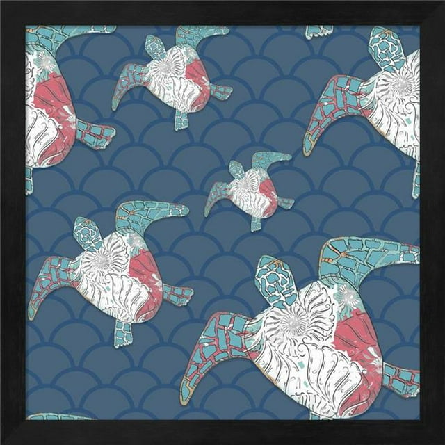 Metaverse R960050-0120000-AEAAAAEAN4 13.25 x 13.25 in. Sea Side BoHo Pattern - Turtles Framed Wall Art by LightBoxJournal