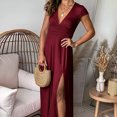 thumbnail image 4 of Vestido Largo de Fiesta elegante Ygjytge vestido dividido de cintura alta con escote en V profundo Rojo Vino XXL, 4 of 7