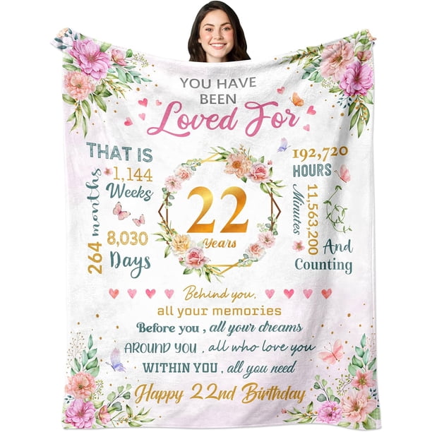 LHSHID 22nd Birthday Gifts for Women 22nd Birthday Decorations Blanket 22 Year Old Birthday Gifts for Her Gifts for 22 Year Old Female Best 22nd Birthday Gift Ideas Throw Blanket 50"x60"