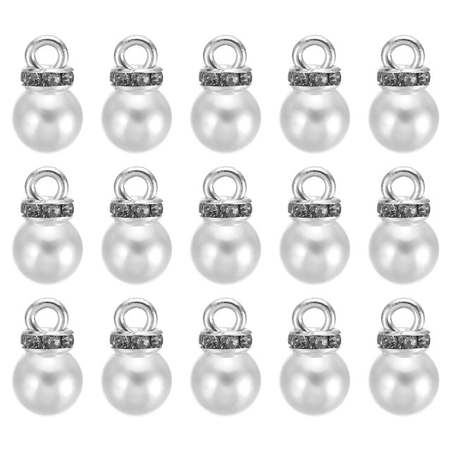 Unique Bargains Pendentifs Perles Fausses 8mm, Lot de 100 Perles Rondes Imitation Perles avec Strass, Argent Blanc