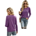 thumbnail image 3 of Women's Casual Shirts Long Sleeve Tops Crewneck Tshirts Fall Clothes Breathable Comfort Lightweight Basic Tees,Casual Workout Clothes,Solid or Graphic Tshirts Purple 2XL, 3 of 4