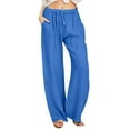 thumbnail image 1 of WEIYLL Pants for Women Wide Leg Drawstring Elastic High Waisted Pockets Blue Trousers size XL, 1 of 7