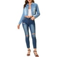 thumbnail image 3 of INSPIRE CHIC Women's Jean Jacket Frayed Button Up Washed Cropped Denim Jacket Grey Blue XL, 3 of 7