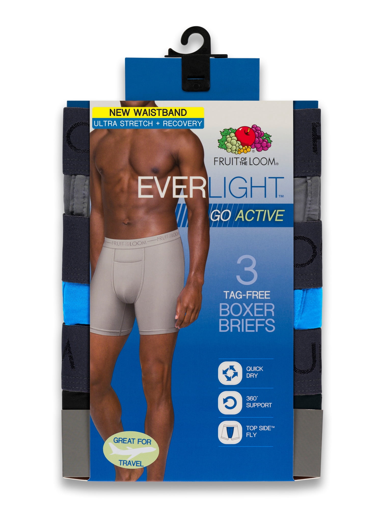 Fruit of the Loom Men's EverLight Go Active Assorted Boxer Briefs, 3 Pack, Extended Sizes